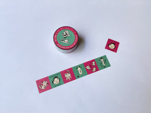 町子の描いた イヌ・ネコ マスキングテープ ピンク/グリーン